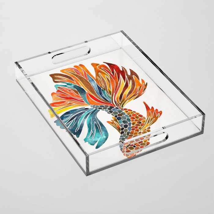 Siamese Fighting Fish - Orange & Blue Acrylic Tray Gallery Image 1