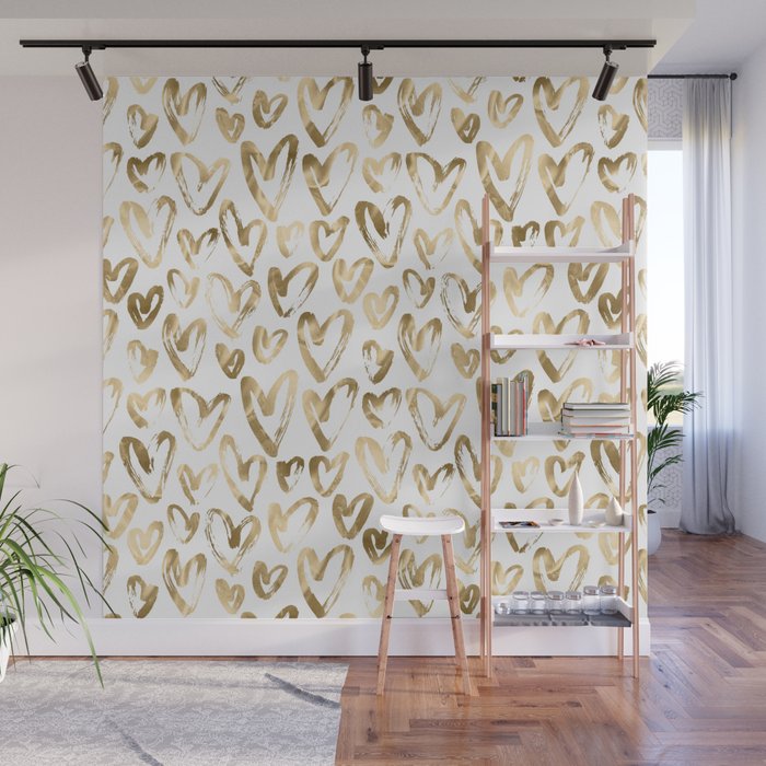 Gold Love Hearts Pattern on White Wall Mural Gallery Image 1