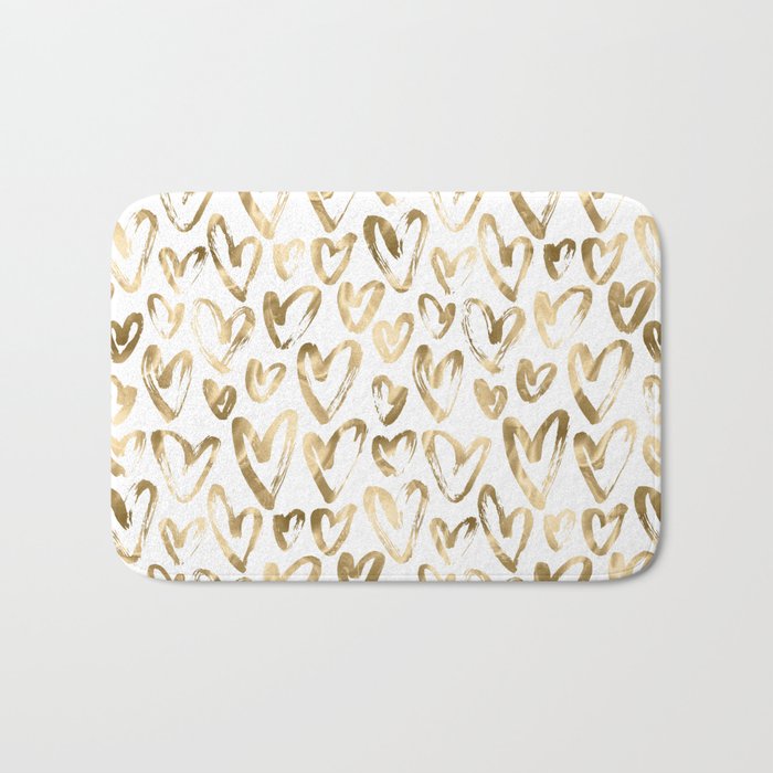 Gold Love Hearts Pattern on White Bath Mat Gallery Image 1