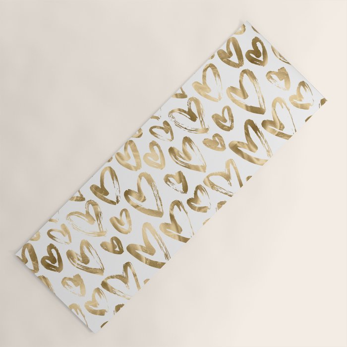 Gold Love Hearts Pattern on White Yoga Mat Gallery Image 1