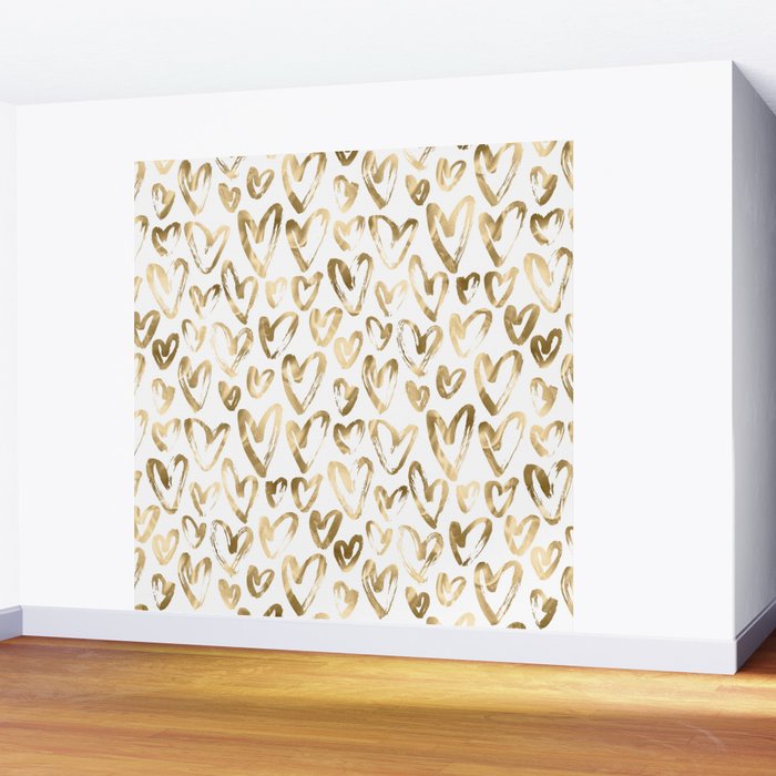 Gold Love Hearts Pattern on White Wall Mural Gallery Image 2
