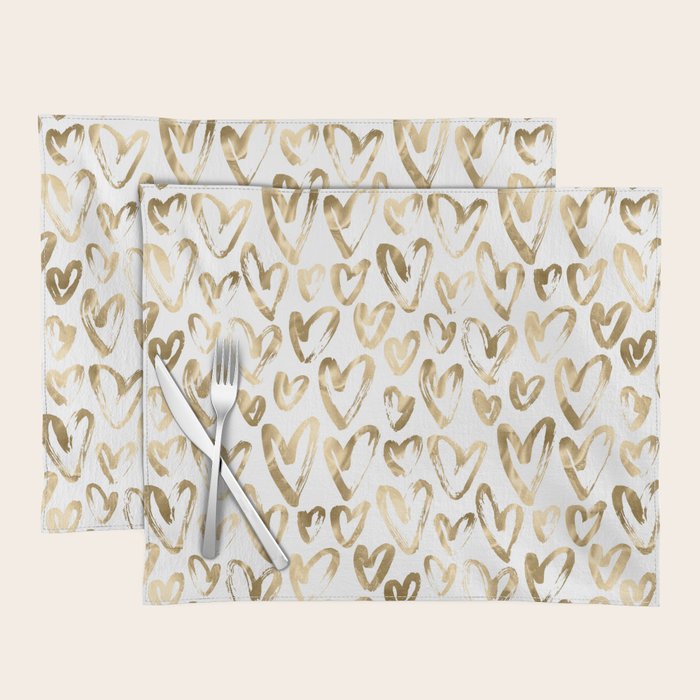 Gold Love Hearts Pattern on White Placemat Gallery Image 1