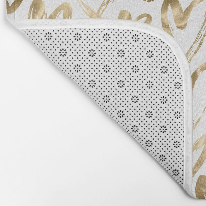 Gold Love Hearts Pattern on White Bath Mat Gallery Image 2