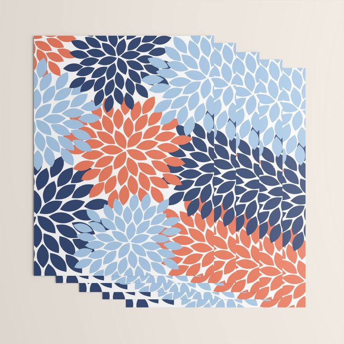 Navy Blue Orange Flower Burst Floral Pattern Dahlia Flower Petals Wrapping Paper Gallery Image 3
