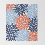 Navy Blue Orange Flower Burst Floral Pattern Dahlia Flower Petals Throw Blanket Gallery Image 2