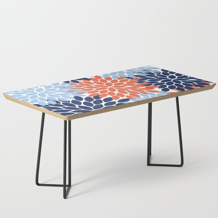 Navy Blue Orange Flower Burst Floral Pattern Dahlia Flower Petals Coffee Table Gallery Image 1