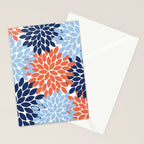 Navy Blue Orange Flower Burst Floral Pattern Dahlia Flower Petals Stationery Card Gallery Image 2
