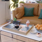 Navy Blue Orange Flower Burst Floral Pattern Dahlia Flower Petals Serving Tray Gallery Image 2