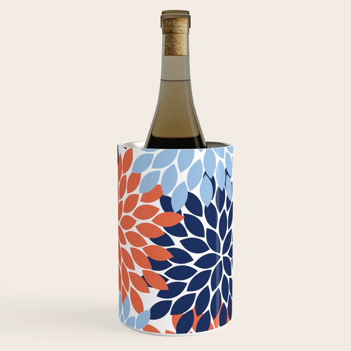 Navy Blue Orange Flower Burst Floral Pattern Dahlia Flower Petals Wine Chiller Gallery Image 3