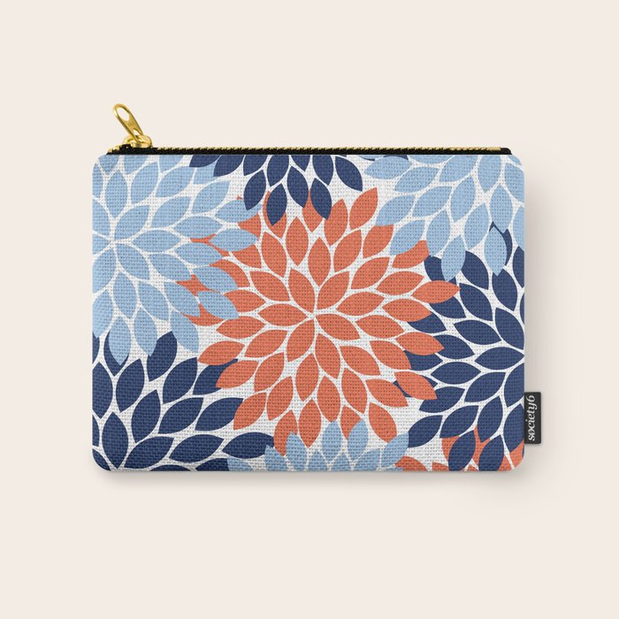 Navy Blue Orange Flower Burst Floral Pattern Dahlia Flower Petals Carry All Pouch Gallery Image 1