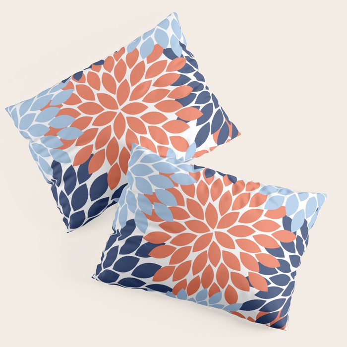 Navy Blue Orange Flower Burst Floral Pattern Dahlia Flower Petals Pillow Sham Gallery Image 3