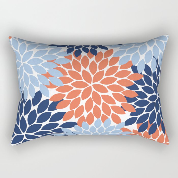 Navy Blue Orange Flower Burst Floral Pattern Dahlia Flower Petals Rectangular Pillow Gallery Image 2