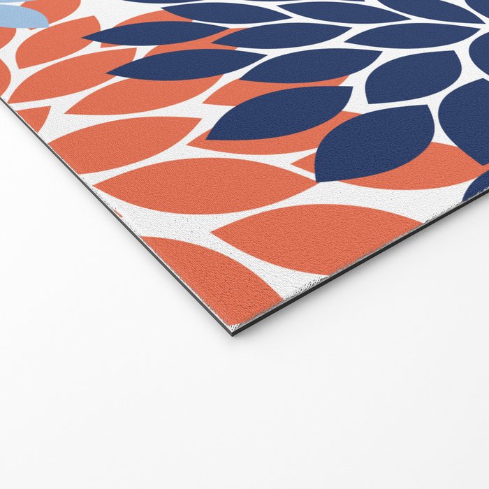 Navy Blue Orange Flower Burst Floral Pattern Dahlia Flower Petals Welcome Mat Gallery Image 2