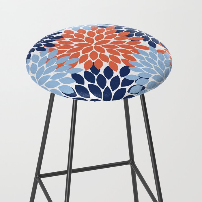 Navy Blue Orange Flower Burst Floral Pattern Dahlia Flower Petals Stool Gallery Image 2