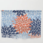 Navy Blue Orange Flower Burst Floral Pattern Dahlia Flower Petals Wall Hanging Gallery Image 1