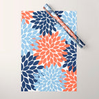 Navy Blue Orange Flower Burst Floral Pattern Dahlia Flower Petals Wrapping Paper Gallery Image 1