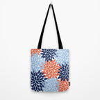 Navy Blue Orange Flower Burst Floral Pattern Dahlia Flower Petals Tote Bag Gallery Image 2