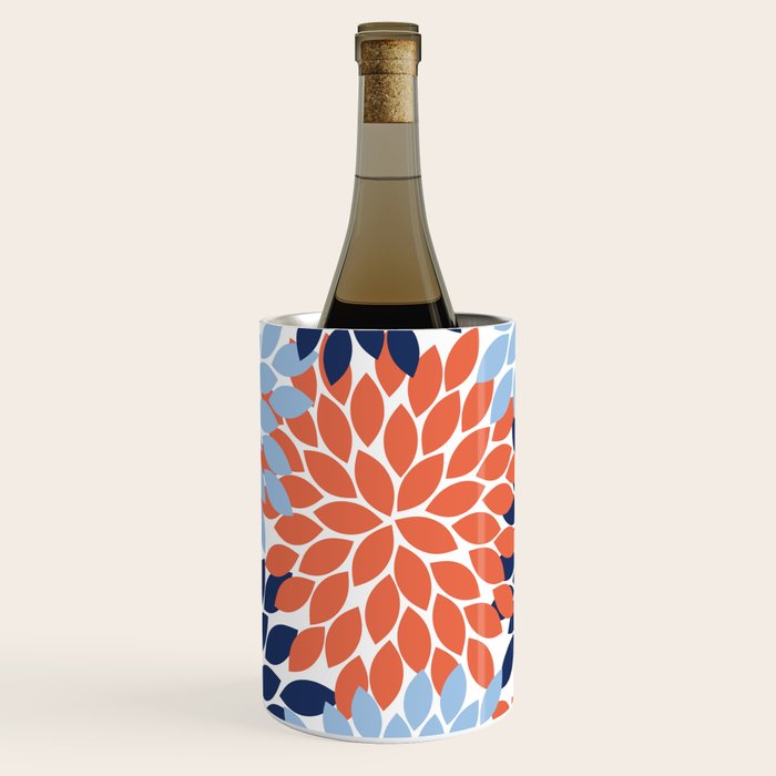 Navy Blue Orange Flower Burst Floral Pattern Dahlia Flower Petals Wine Chiller Gallery Image 1