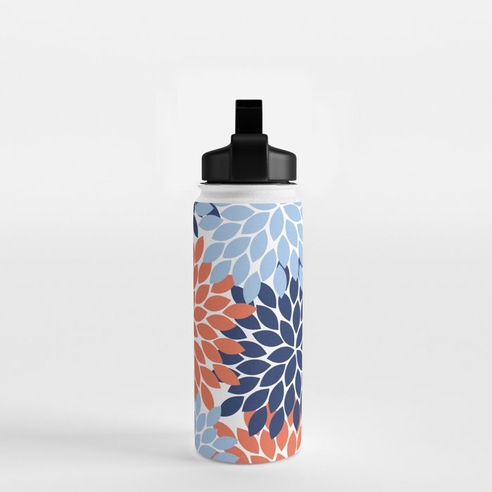 Navy Blue Orange Flower Burst Floral Pattern Dahlia Flower Petals Water Bottle Gallery Image 2