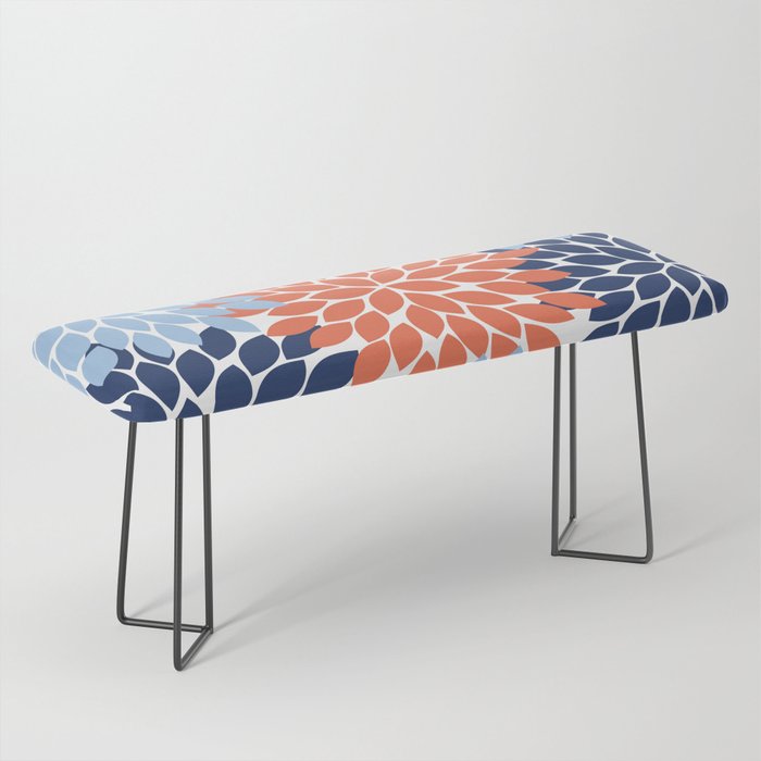 Navy Blue Orange Flower Burst Floral Pattern Dahlia Flower Petals Bench Gallery Image 1