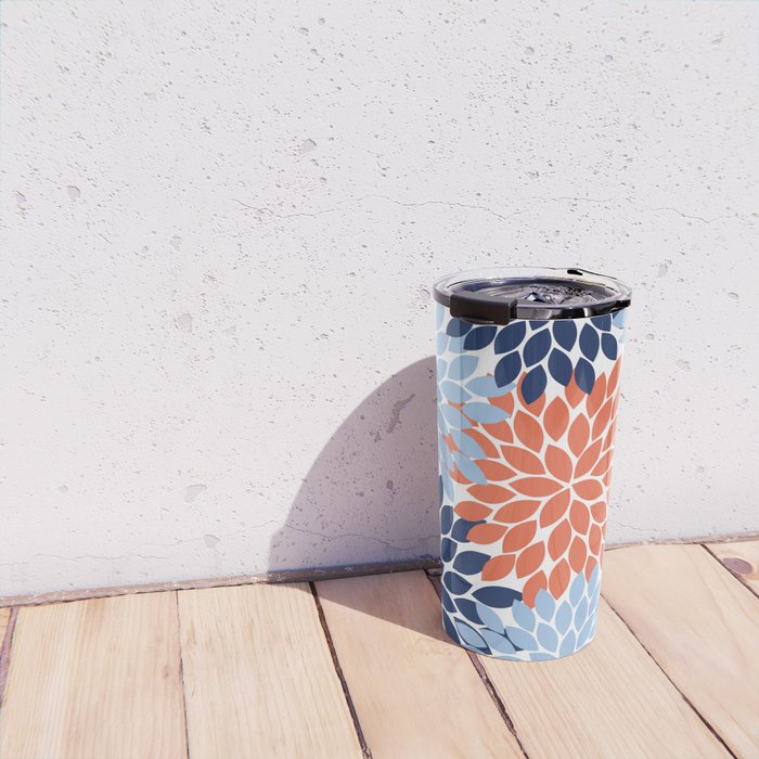 Navy Blue Orange Flower Burst Floral Pattern Dahlia Flower Petals Travel Mug Gallery Image 4