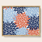 Navy Blue Orange Flower Burst Floral Pattern Dahlia Flower Petals Serving Tray Gallery Image 1