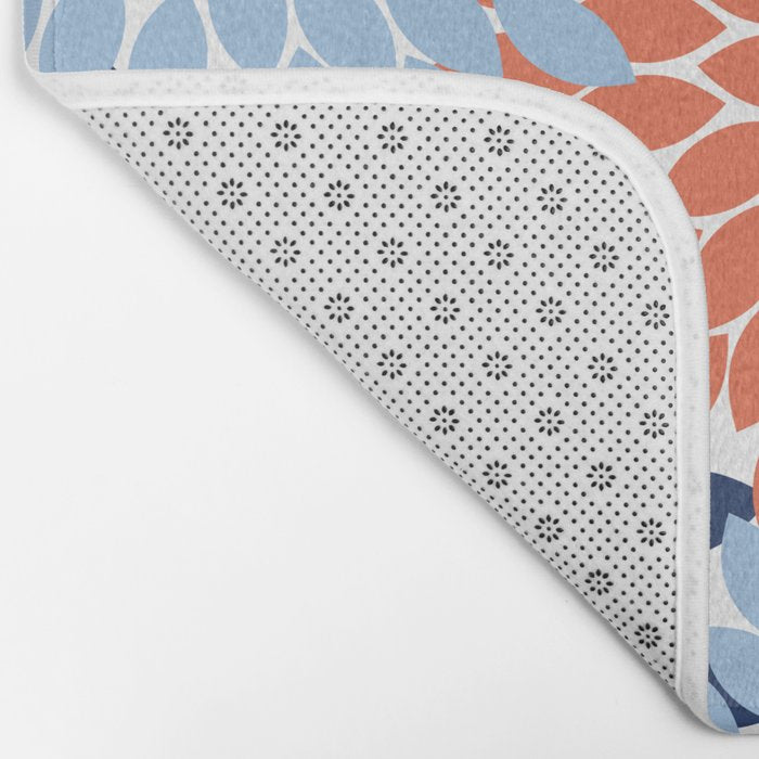 Navy Blue Orange Flower Burst Floral Pattern Dahlia Flower Petals Bath Mat Gallery Image 2
