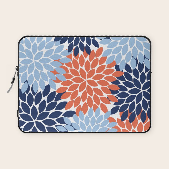 Navy Blue Orange Flower Burst Floral Pattern Dahlia Flower Petals Laptop Sleeve Gallery Image 1