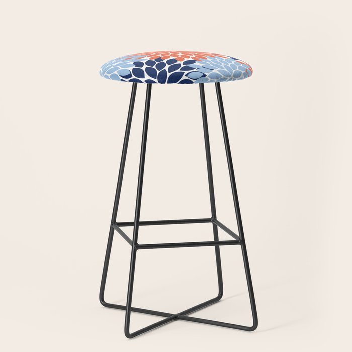 Navy Blue Orange Flower Burst Floral Pattern Dahlia Flower Petals Stool Gallery Image 1