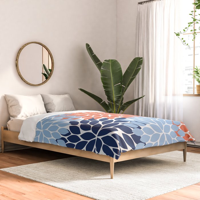 Navy Blue Orange Flower Burst Floral Pattern Dahlia Flower Petals Comforter Gallery Image 2