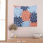 Navy Blue Orange Flower Burst Floral Pattern Dahlia Flower Petals Wall Tapestry Gallery Image 2