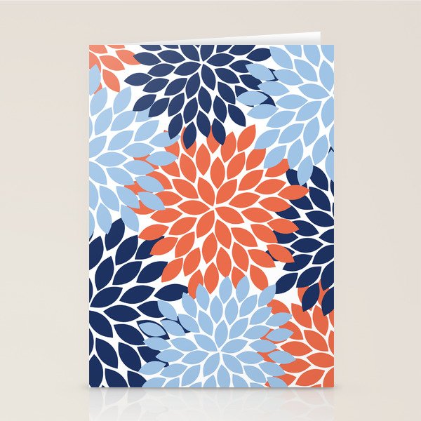 Navy Blue Orange Flower Burst Floral Pattern Dahlia Flower Petals Stationery Card Gallery Image 2