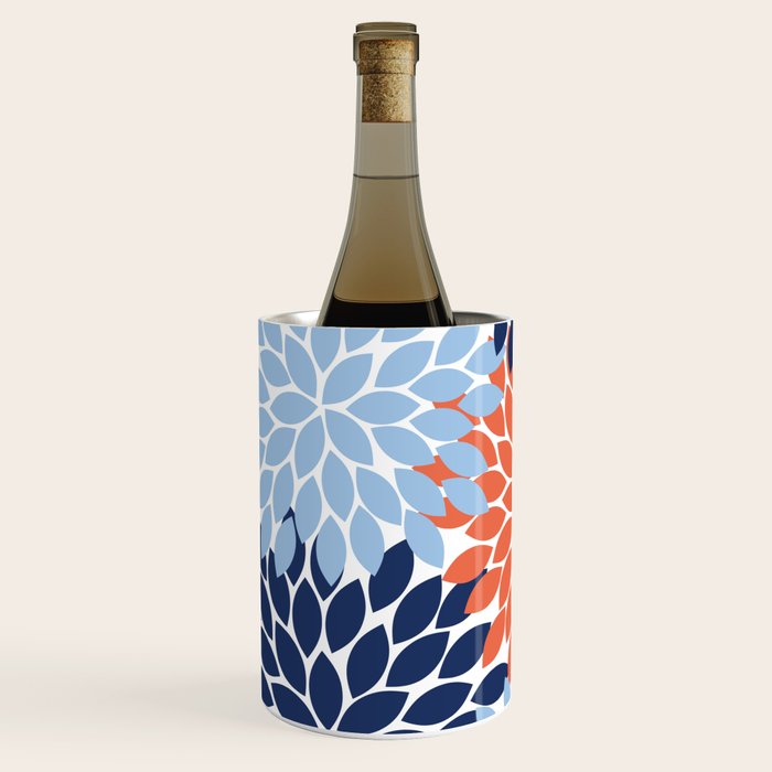 Navy Blue Orange Flower Burst Floral Pattern Dahlia Flower Petals Wine Chiller Gallery Image 2