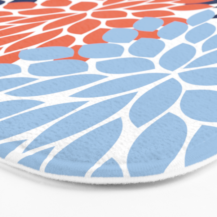 Navy Blue Orange Flower Burst Floral Pattern Dahlia Flower Petals Bath Mat Gallery Image 3