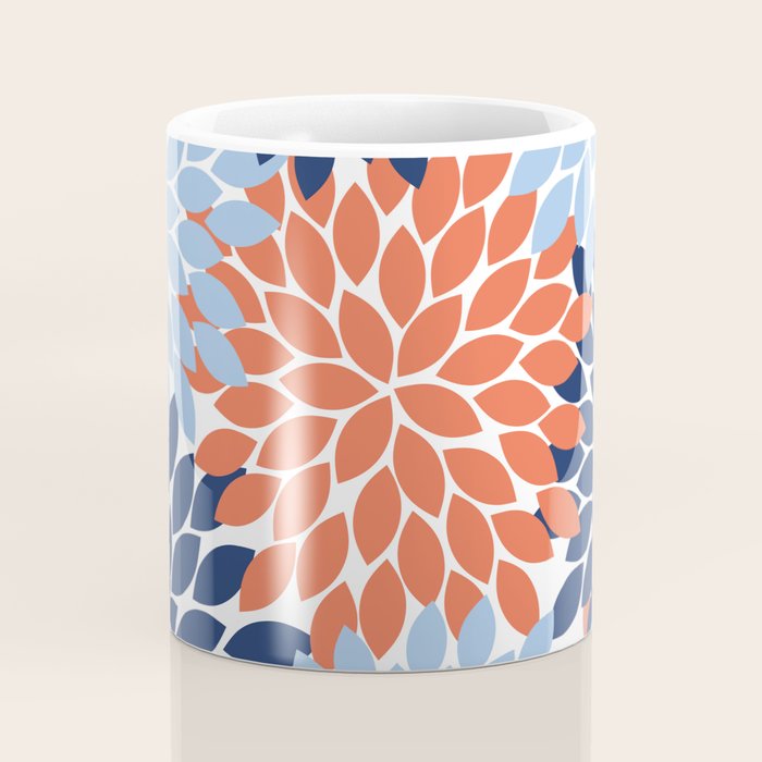 Navy Blue Orange Flower Burst Floral Pattern Dahlia Flower Petals Coffee Mug Gallery Image 4