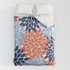 Navy Blue Orange Flower Burst Floral Pattern Dahlia Flower Petals Duvet Cover Gallery Image 6
