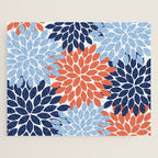 Navy Blue Orange Flower Burst Floral Pattern Dahlia Flower Petals Jigsaw Puzzle Gallery Image 1