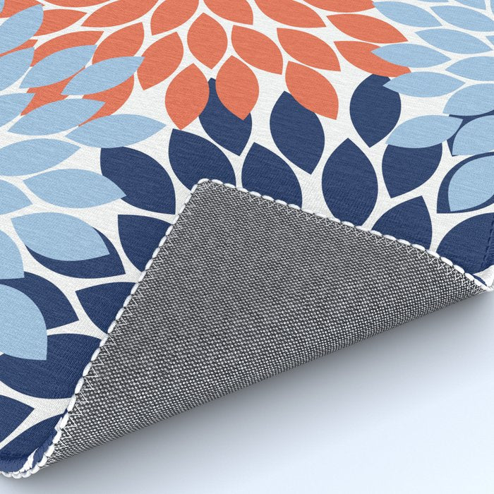 Navy Blue Orange Flower Burst Floral Pattern Dahlia Flower Petals Rug Gallery Image 4