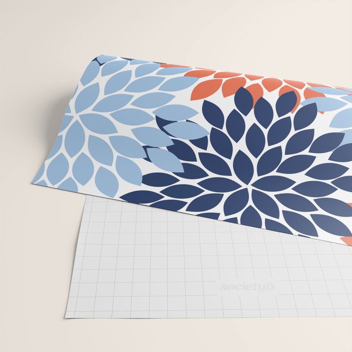 Navy Blue Orange Flower Burst Floral Pattern Dahlia Flower Petals Wrapping Paper Gallery Image 2