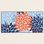 Navy Blue Orange Flower Burst Floral Pattern Dahlia Flower Petals Desk Mat Gallery Image 3