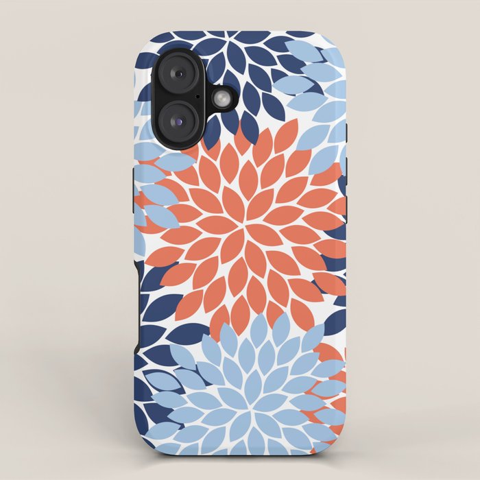 Navy Blue Orange Flower Burst Floral Pattern Dahlia Flower Petals iPhone Case Gallery Image 1