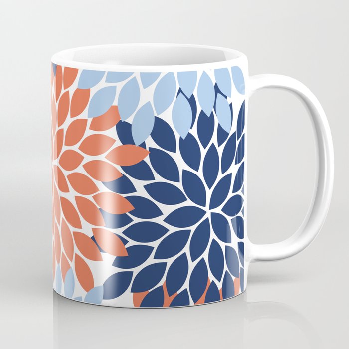 Navy Blue Orange Flower Burst Floral Pattern Dahlia Flower Petals Coffee Mug Gallery Image 1