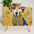 Gustav Klimt Style Dog with Blue and Gold Geometric Patterns Credenza Gallery Image 1