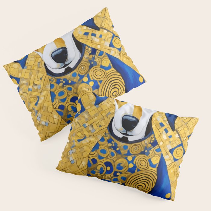 Gustav Klimt Style Dog with Blue and Gold Geometric Patterns Pillow Sham Gallery Image 3