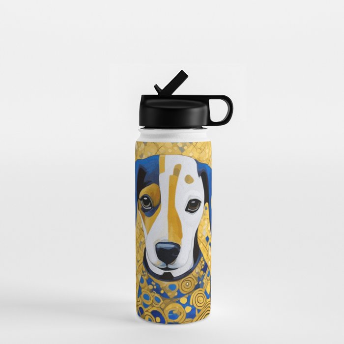 Gustav Klimt Style Dog with Blue and Gold Geometric Patterns Water Bottle Gallery Image 1
