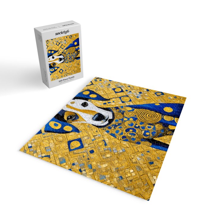 Gustav Klimt Style Dog with Blue and Gold Geometric Patterns Jigsaw Puzzle Gallery Image 2