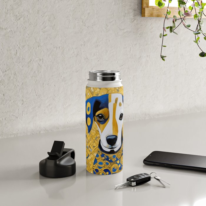 Gustav Klimt Style Dog with Blue and Gold Geometric Patterns Water Bottle Gallery Image 4