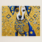 Gustav Klimt Style Dog with Blue and Gold Geometric Patterns Jigsaw Puzzle Gallery Image 1