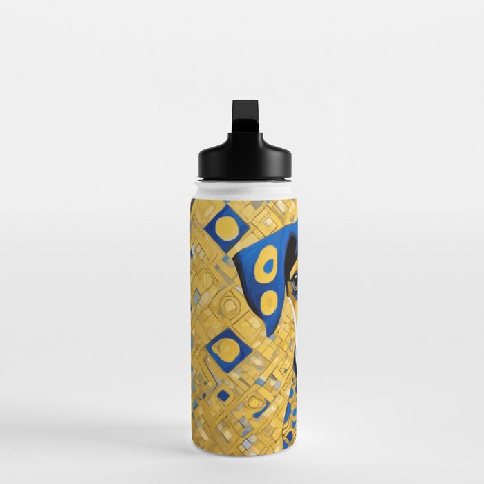 Gustav Klimt Style Dog with Blue and Gold Geometric Patterns Water Bottle Gallery Image 3