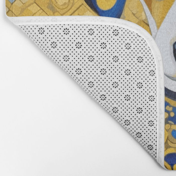 Gustav Klimt Style Dog with Blue and Gold Geometric Patterns Bath Mat Gallery Image 2
